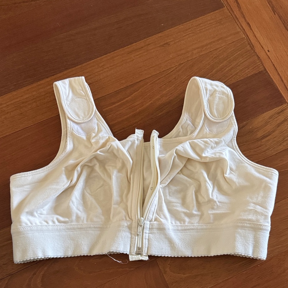 Cream-Front Zipper Post Surgical Bra